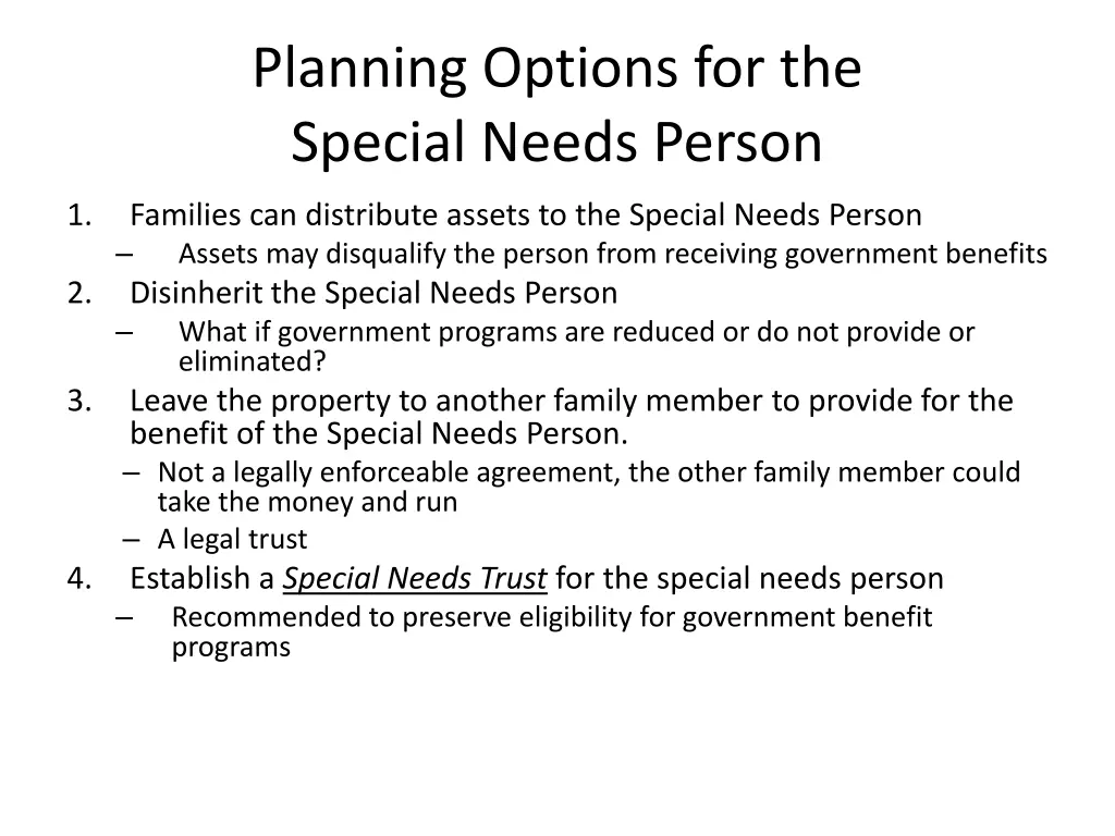 planning options for the special needs person