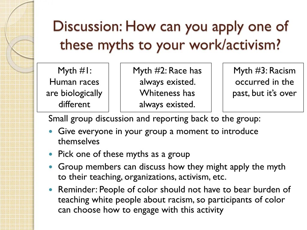 discussion how can you apply one of these myths