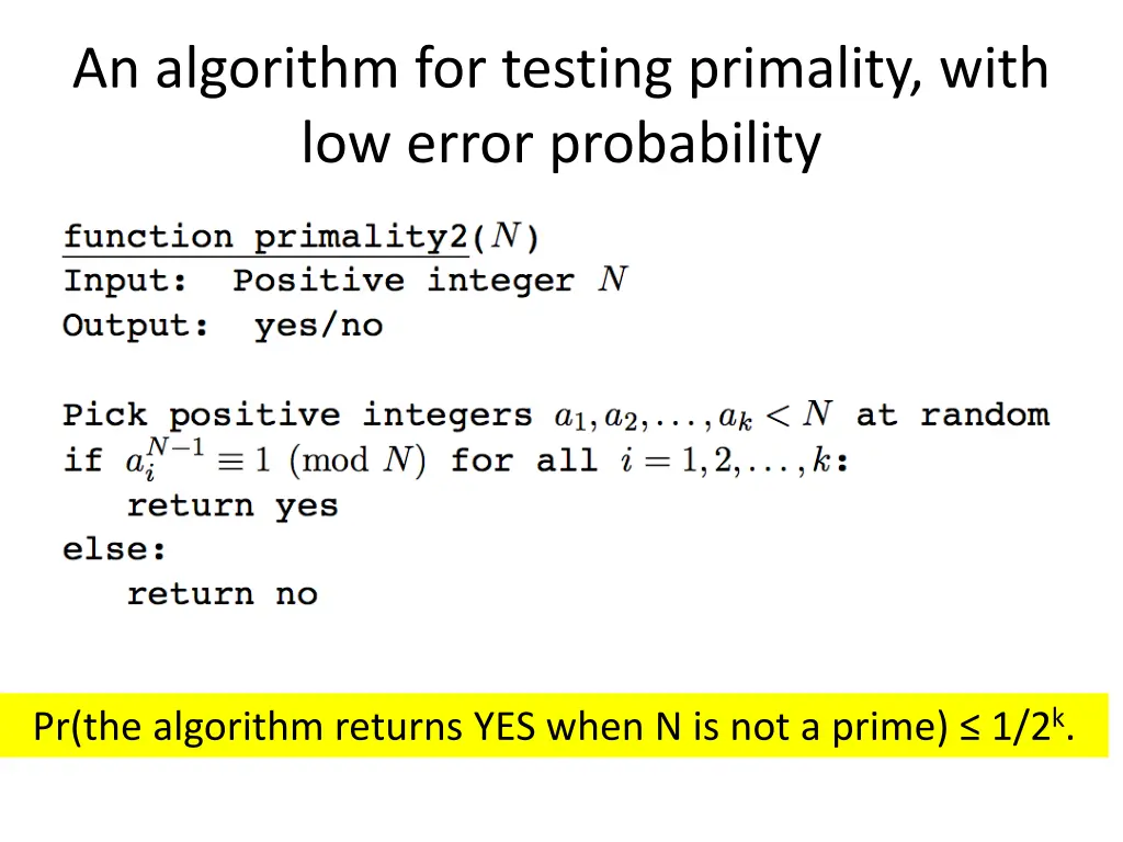 an algorithm for testing primality with low error