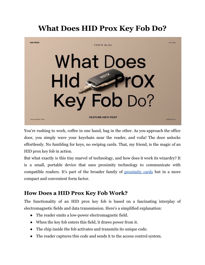 what does hid prox key fob do