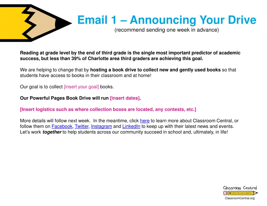 email 1 announcing your drive recommend sending