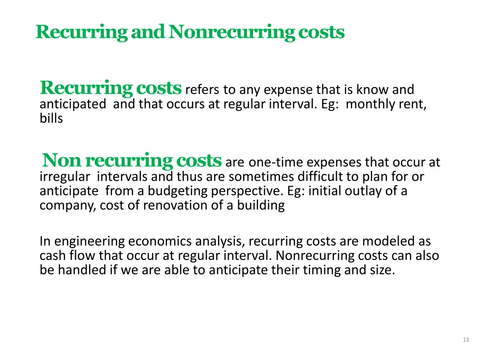 recurring and nonrecurring costs