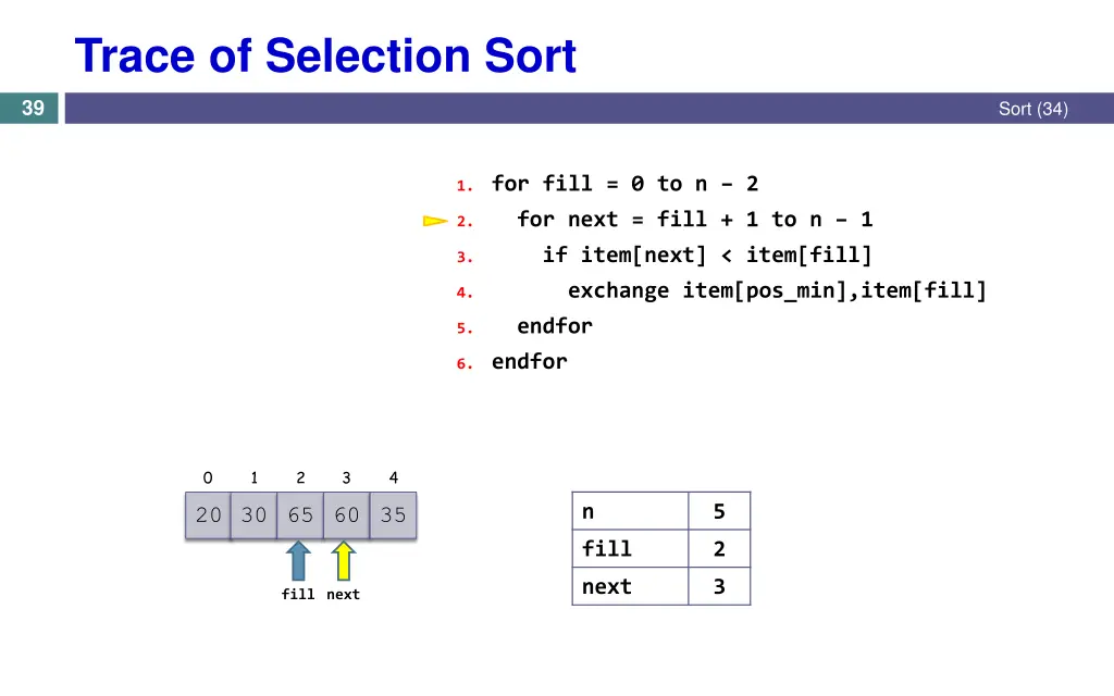 trace of selection sort 23