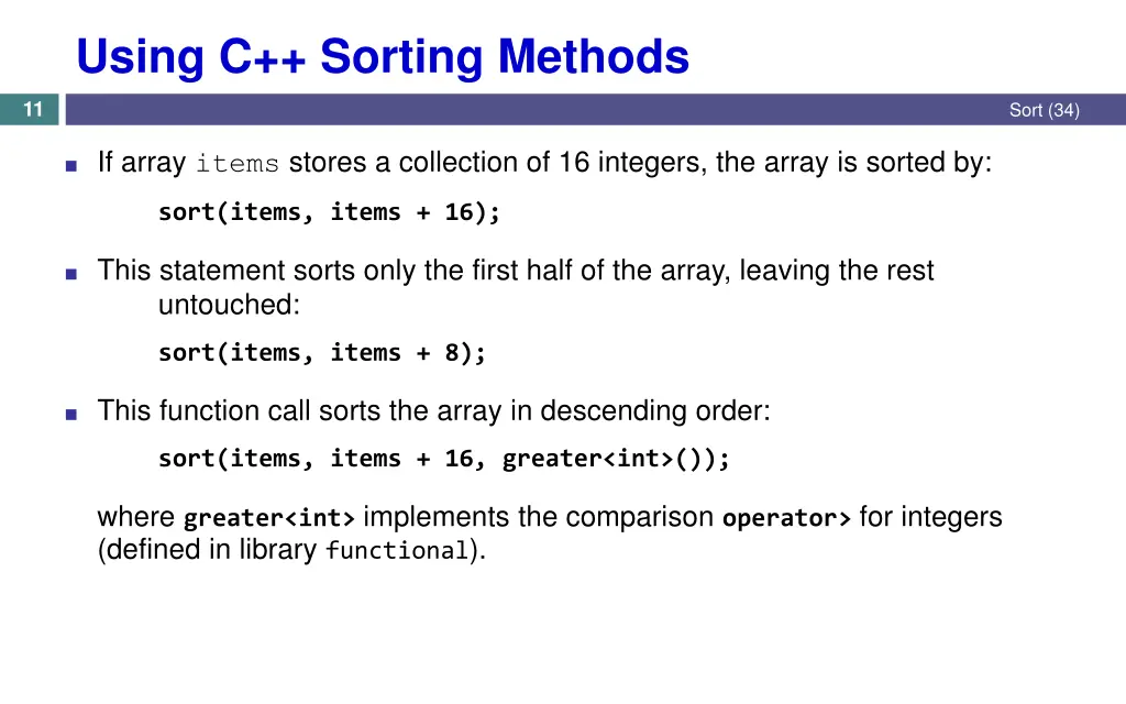 using c sorting methods 2