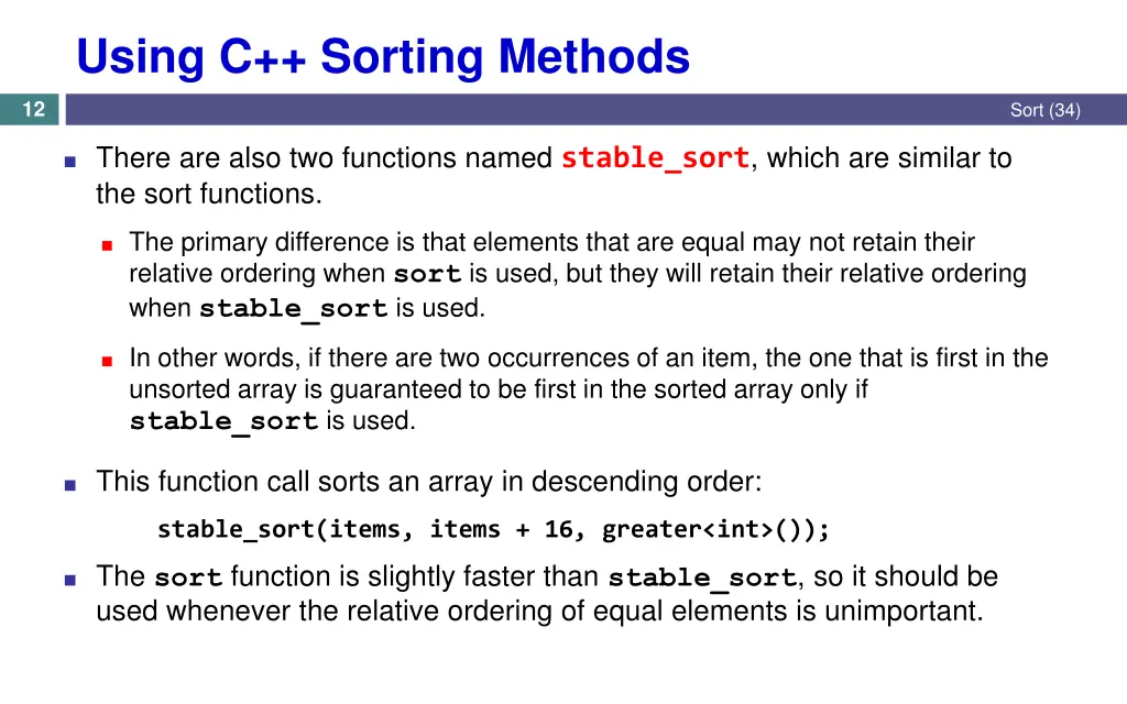 using c sorting methods 3