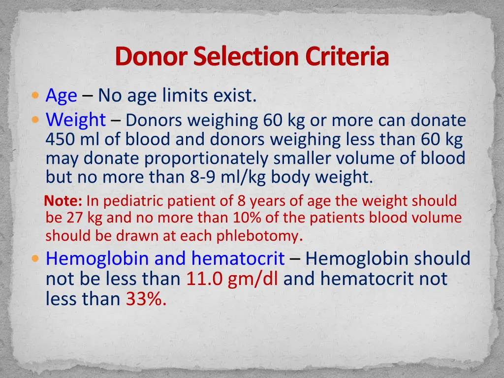 donor selection criteria