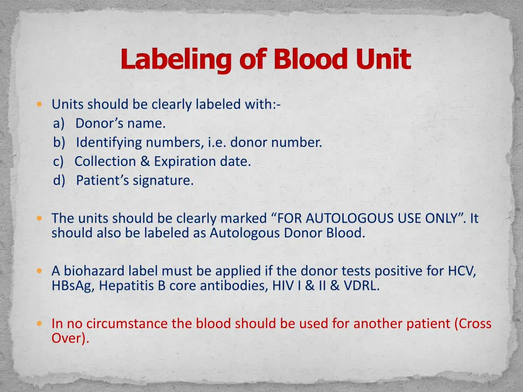 labeling of blood unit