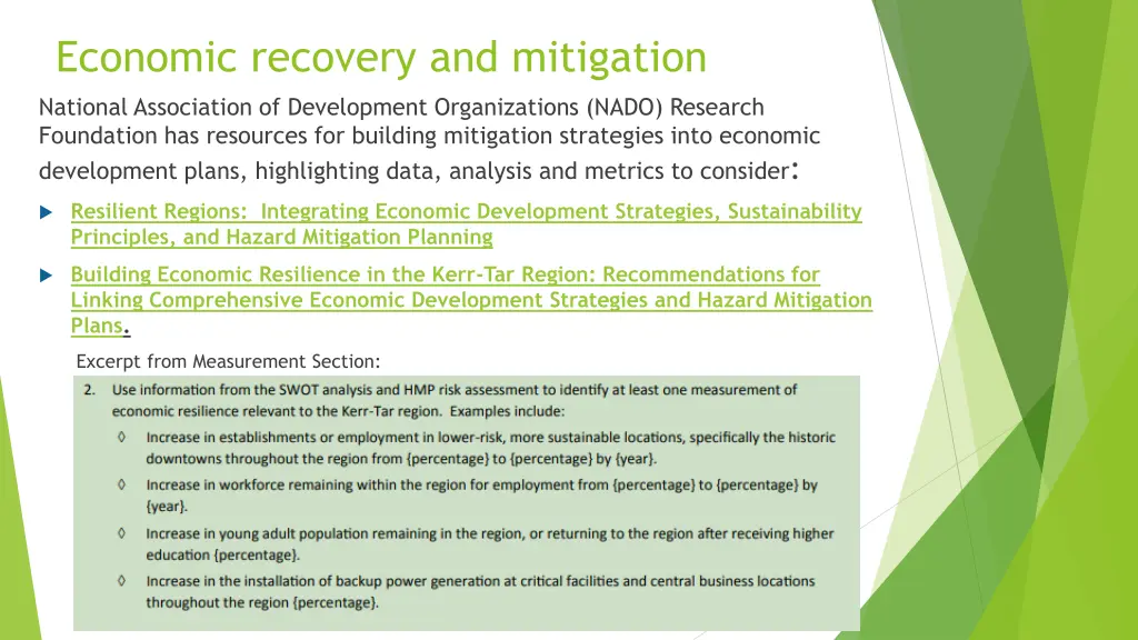 economic recovery and mitigation national