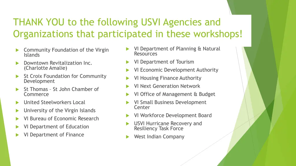 thank you to the following usvi agencies