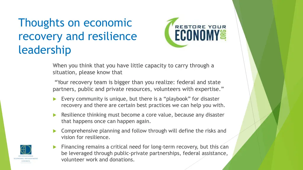 thoughts on economic recovery and resilience