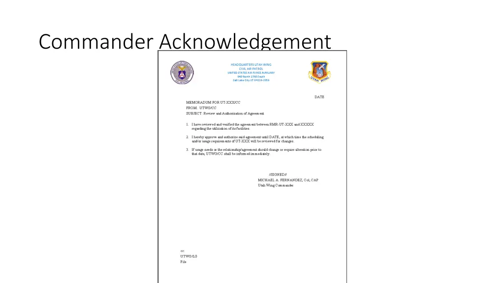 commander acknowledgement