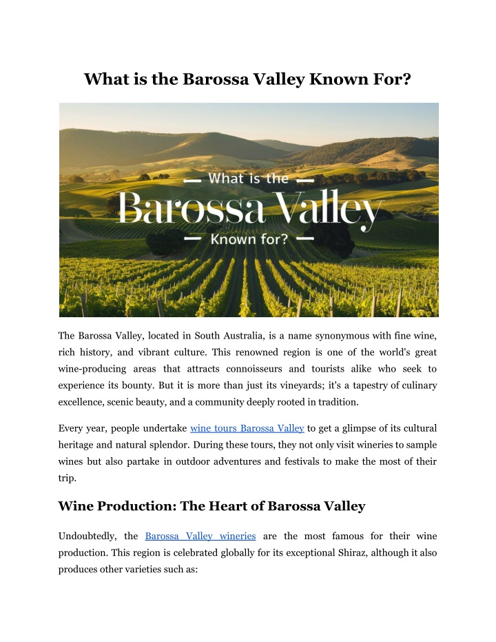 what is the barossa valley known for