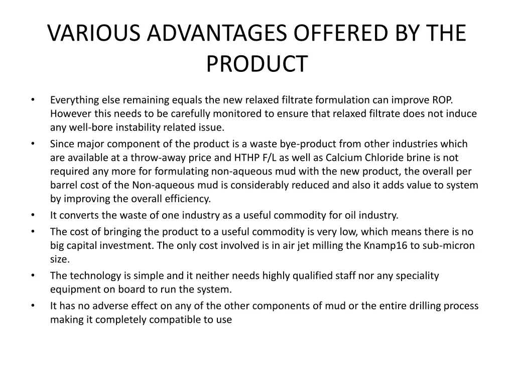 various advantages offered by the product 1