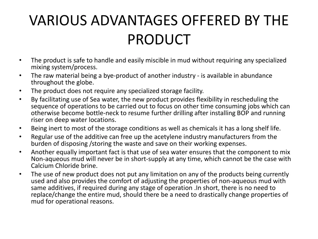 various advantages offered by the product 2