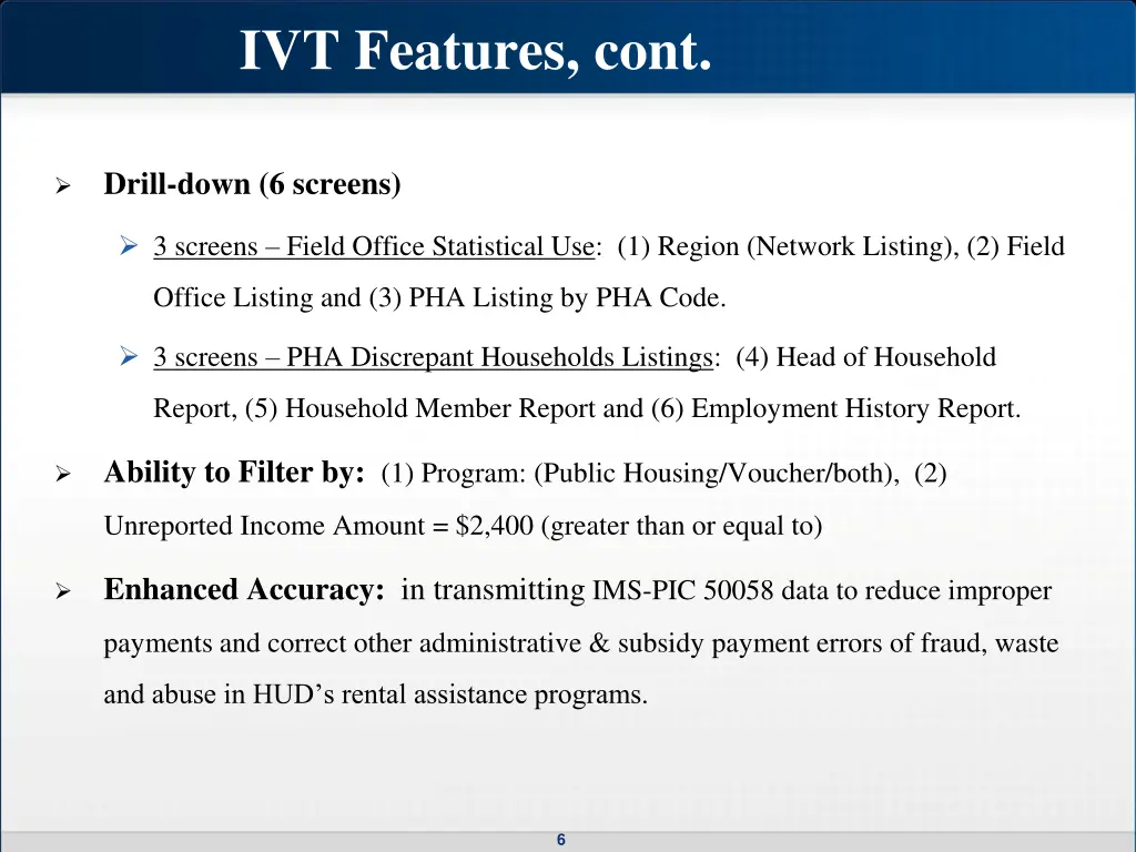 ivt features cont