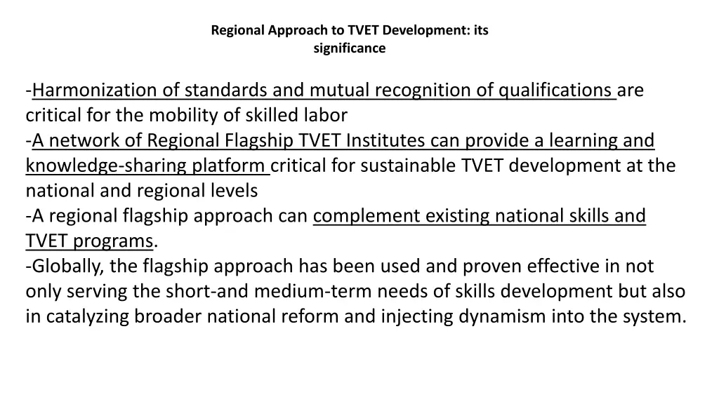 regional approach to tvet development