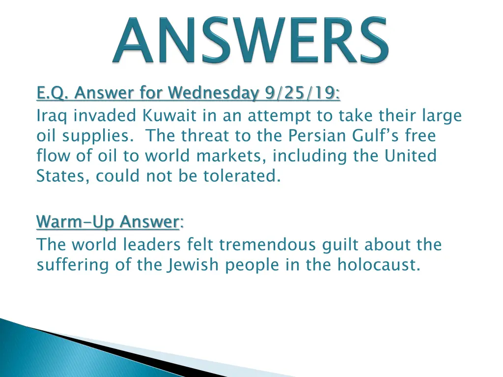 e q answer for wednesday 9 25 19 iraq invaded