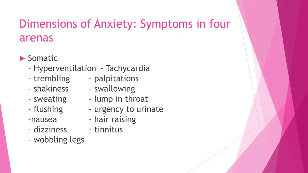 dimensions of anxiety symptoms in four arenas 1