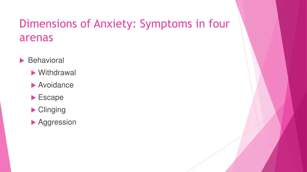 dimensions of anxiety symptoms in four arenas 3