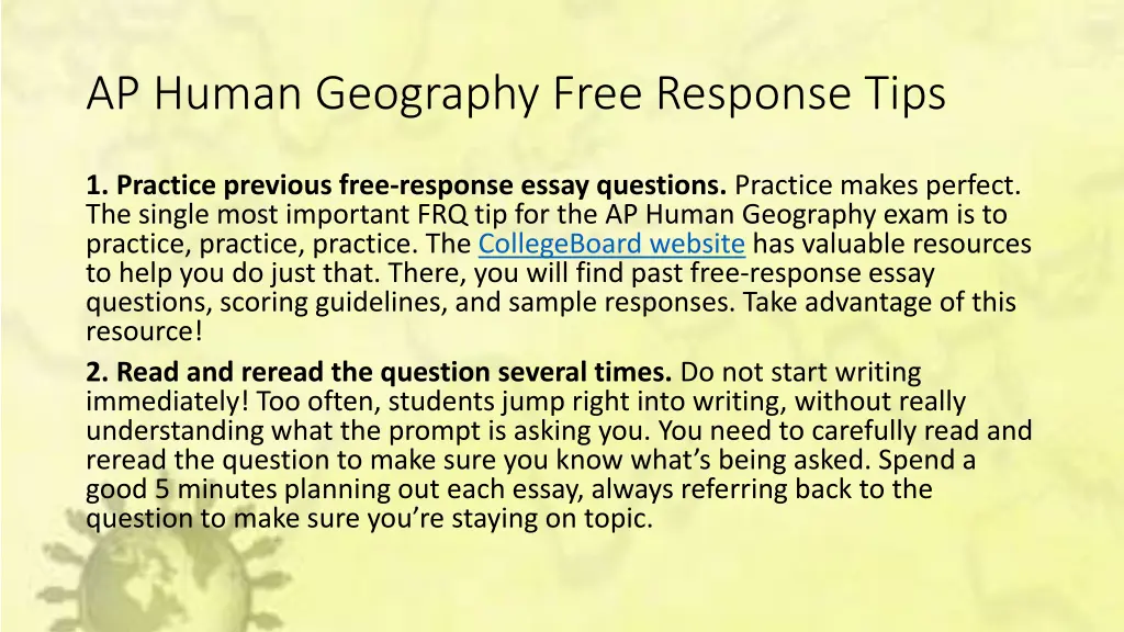 ap human geography free response tips