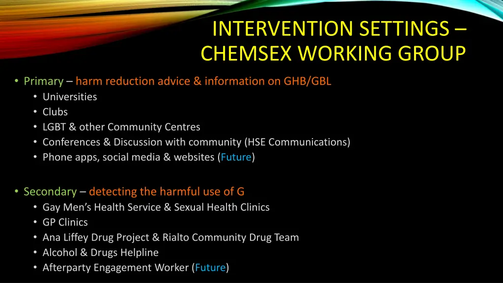 intervention settings chemsex working group