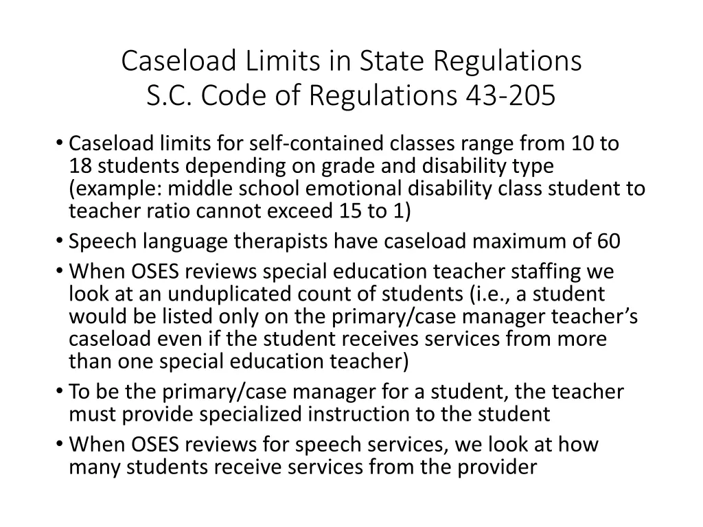 caseload limits in state regulations s c code 1