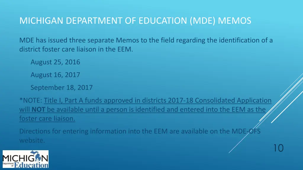 michigan department of education mde memos