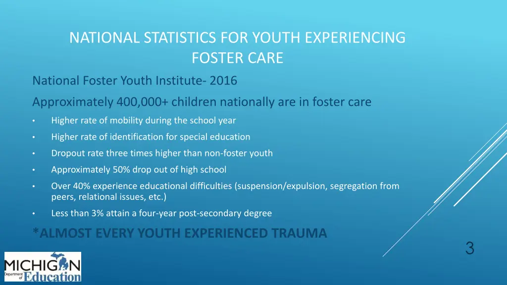 national statistics for youth experiencing foster