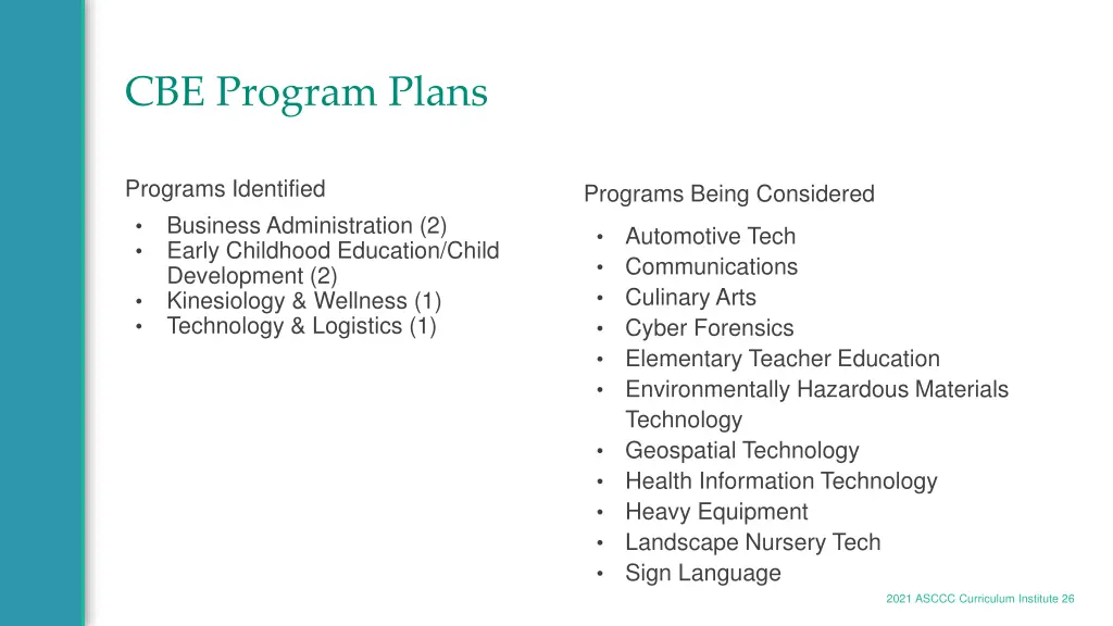 cbe program plans