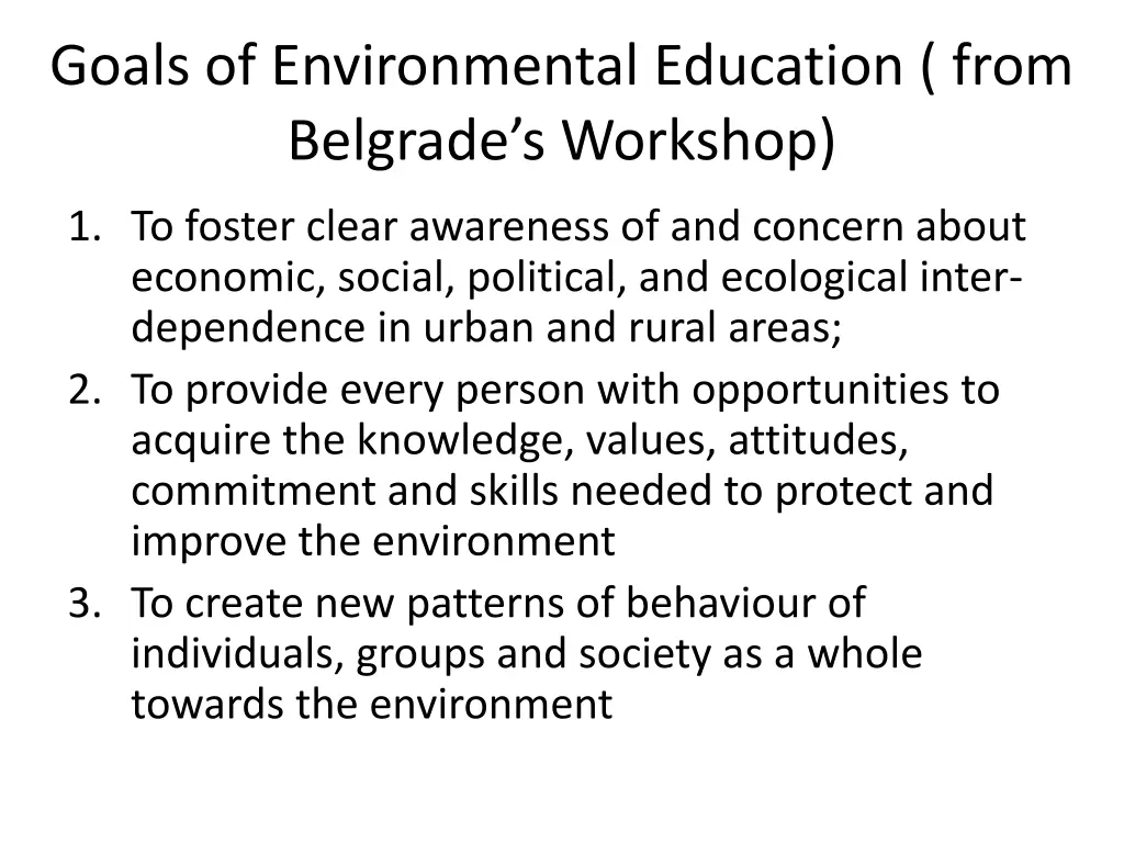 goals of environmental education from belgrade