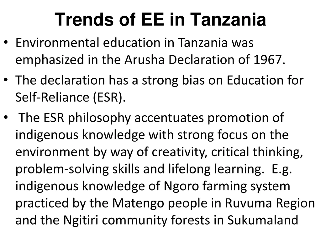 trends of ee in tanzania environmental education