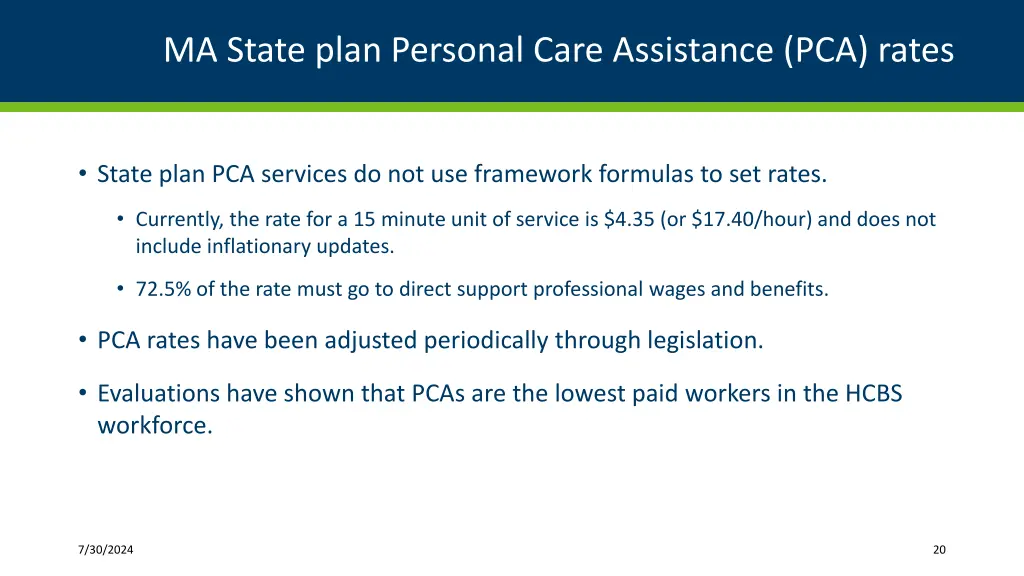 ma state plan personal care assistance pca rates