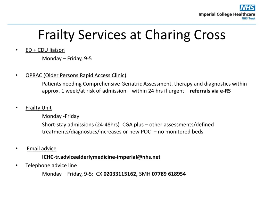 frailty services at charing cross