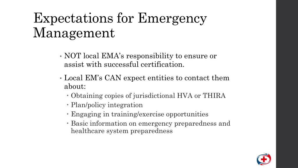 expectations for emergency management