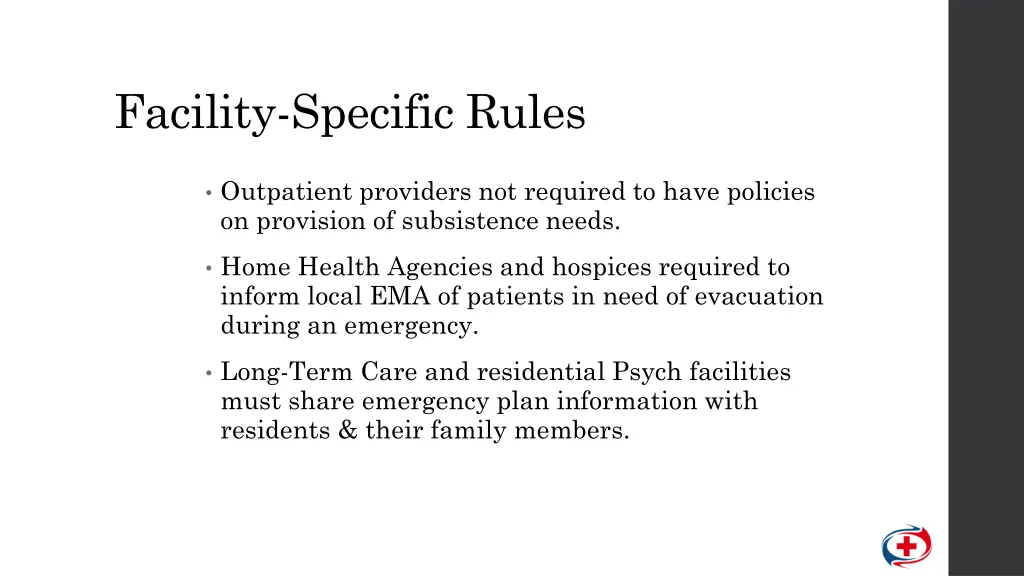 facility specific rules