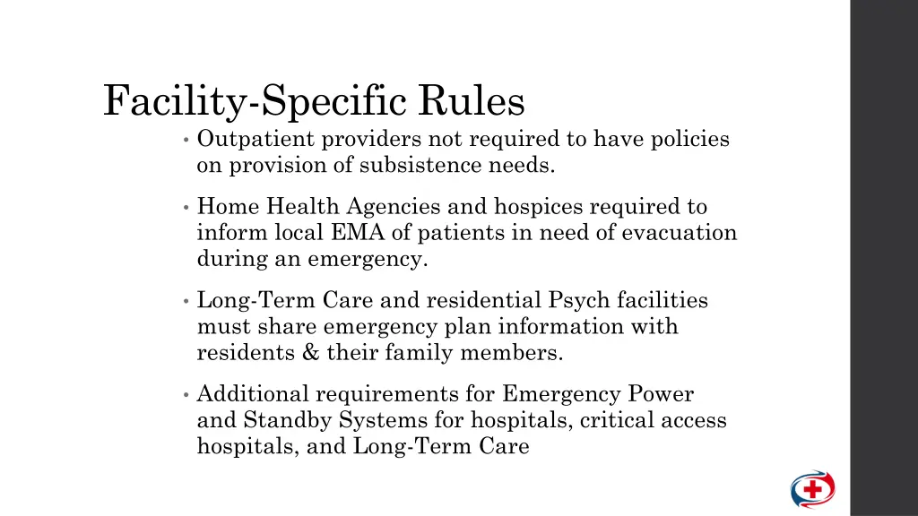 facility specific rules outpatient providers