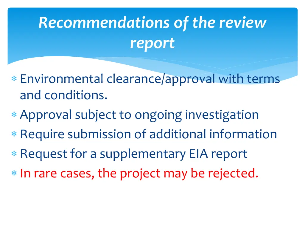 recommendations of the review report