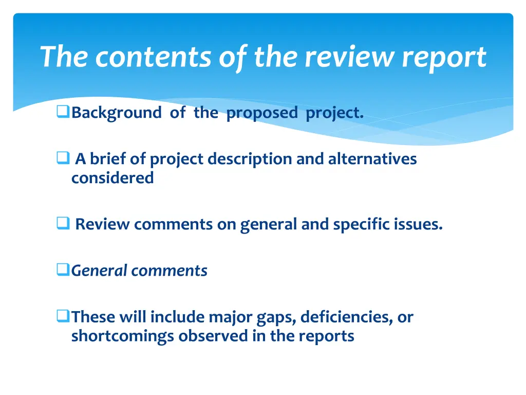 the contents of the review report