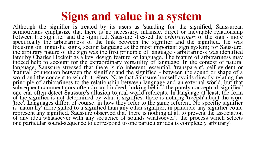 signs and value in a system although