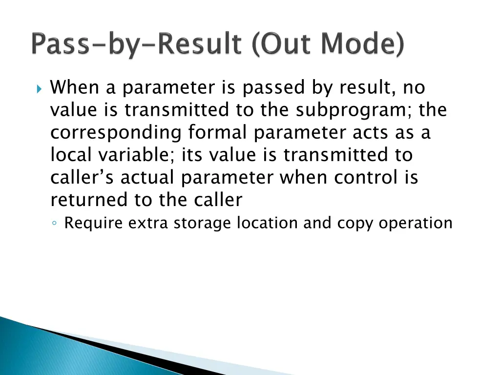 when a parameter is passed by result no value