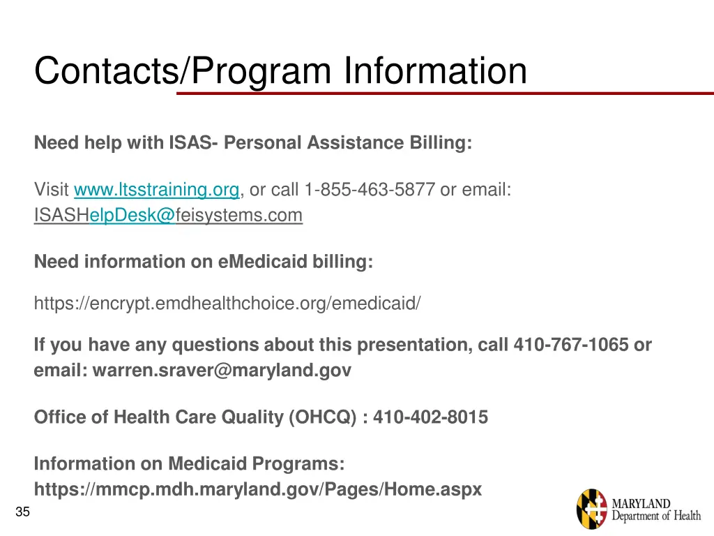 contacts program information