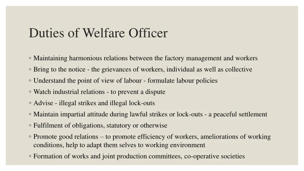 duties of welfare officer