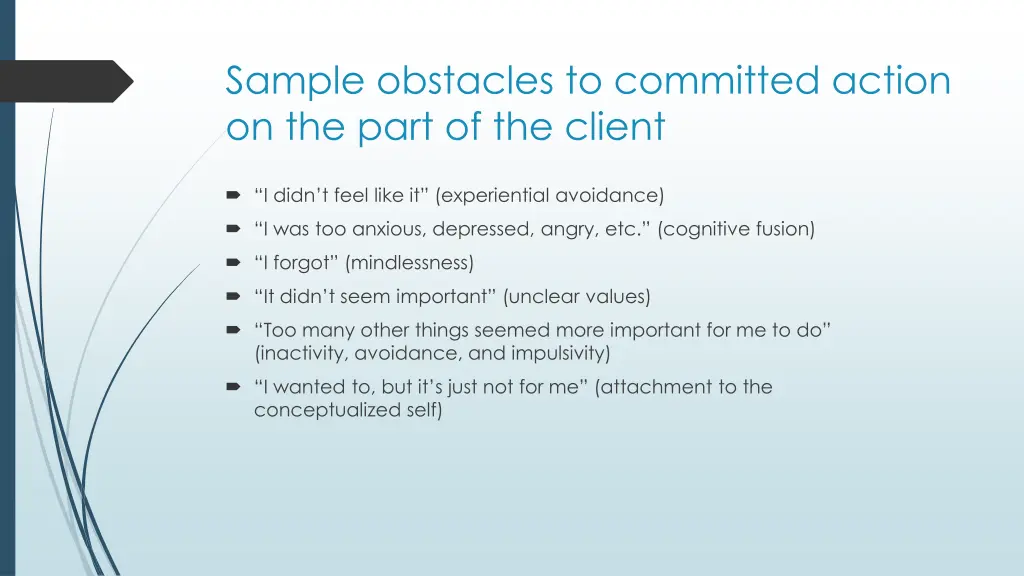 sample obstacles to committed action on the part