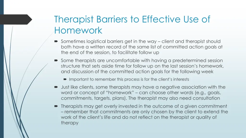 therapist barriers to effective use of homework 1