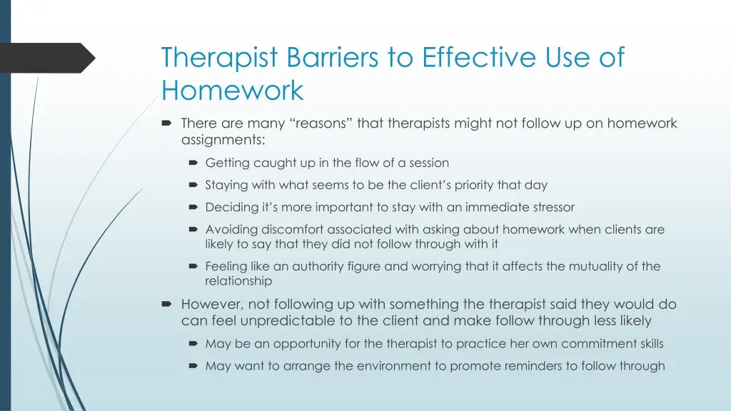 therapist barriers to effective use of homework 2