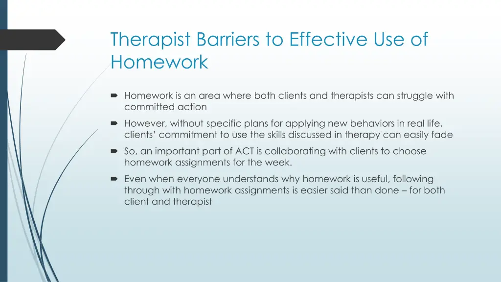 therapist barriers to effective use of homework