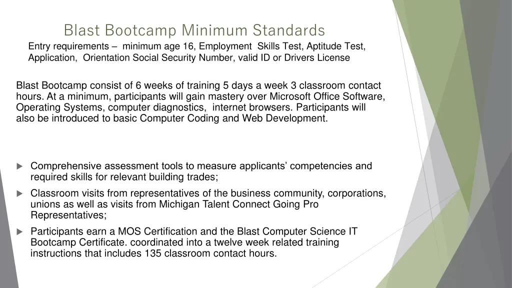 blast bootcamp minimum standards entry