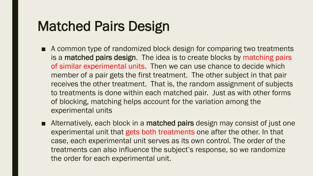 matched pairs design matched pairs design