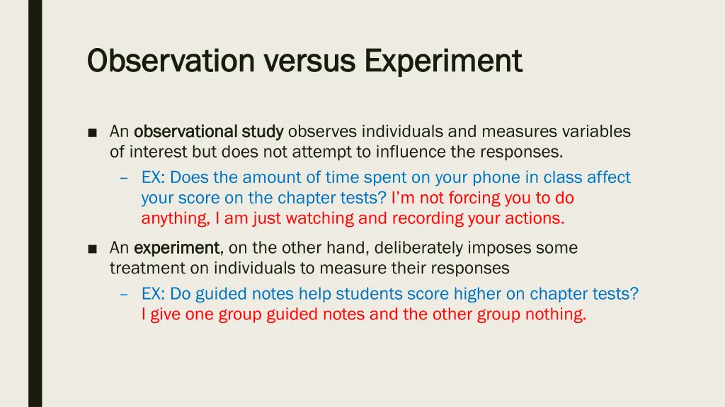 observation versus experiment observation versus