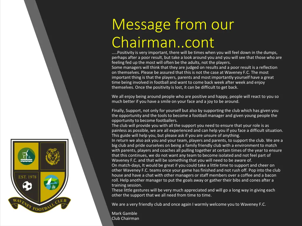 message from our chairman cont positivity is very